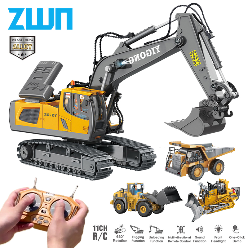 ZWN 2.4G リモートコントロールショベルダンプトラック RC モデルカーのおもちゃプロの合金プラスチックシミュレーション建設車両子供のため