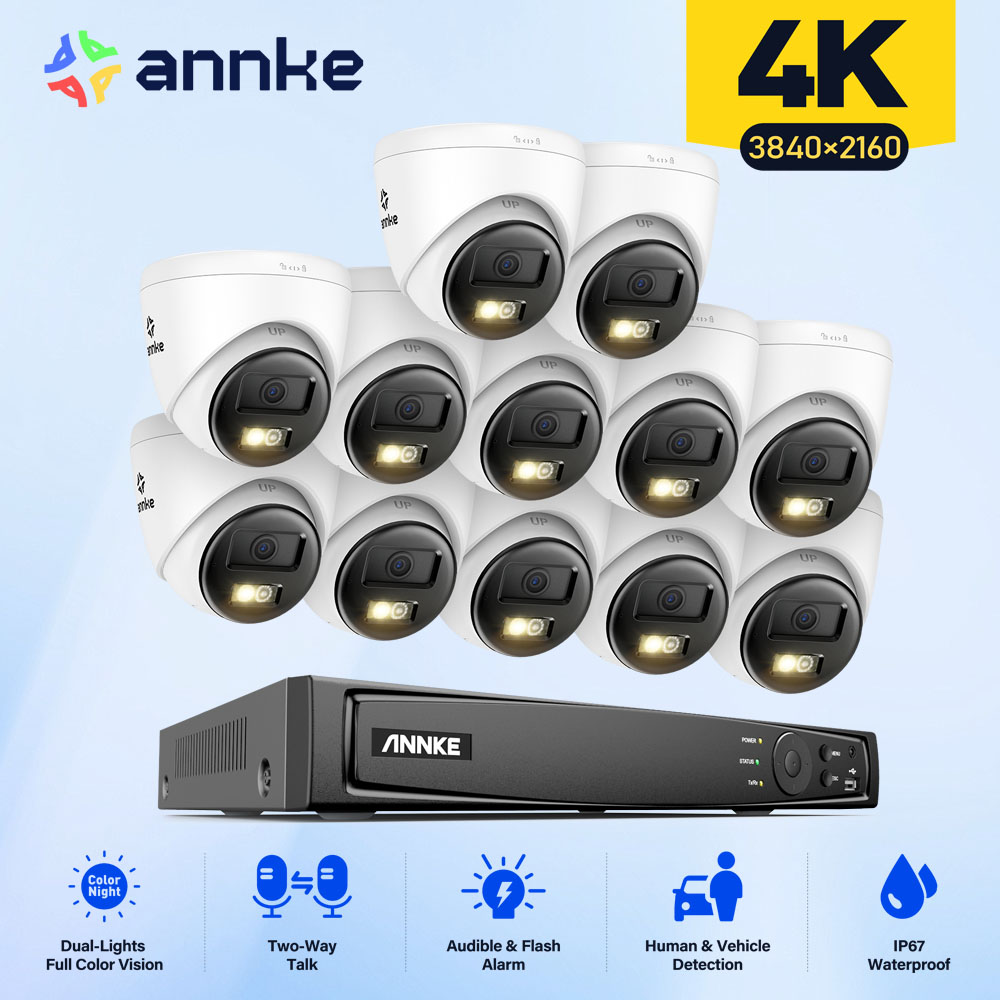 ANNKE 4K セキュリティカメラシステム Ultra HD 8MP 16CH POE NVR 双方向オーディオカラーナイトビジョン CCTV ビデオ監視セット