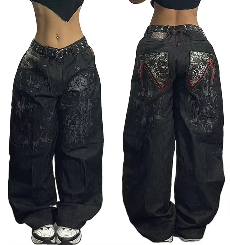 アメリカ Y2K ファッショントレンドルーズストレートジーンズ女性ストリートヒップホップヴィンテージジョーカー特大ワイドレッグパンツユニセックスモップジーンズ