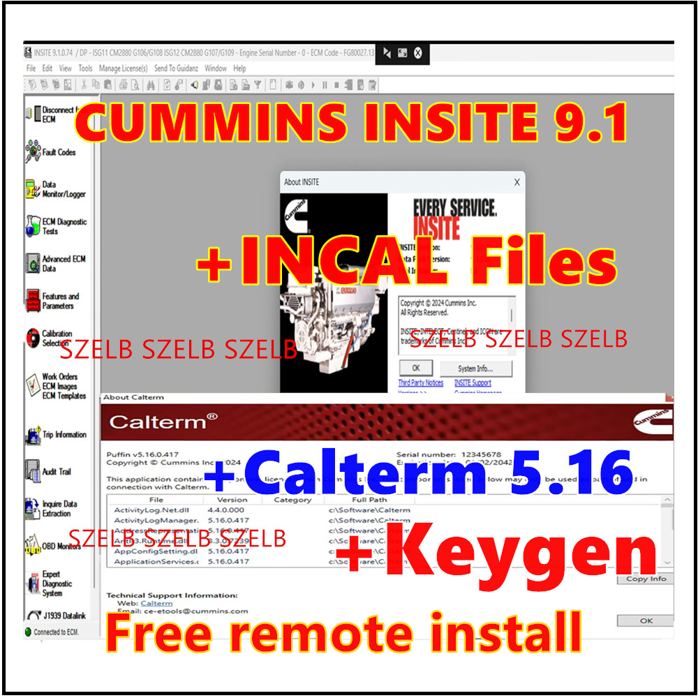 最新の Cummins Insite 9.1 Calterm 5.16 INCAL ファイル、CMS 電子サービス診断ソフトウェアの障害コード エンジン テスト