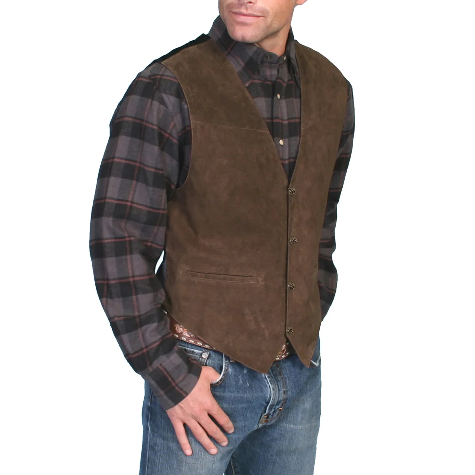 1メンズレザーベストVネックシングルブレストウエスタンノースリーブ男性チョッキオートバイバイカーレザージャケットクラブチョッパーベスト