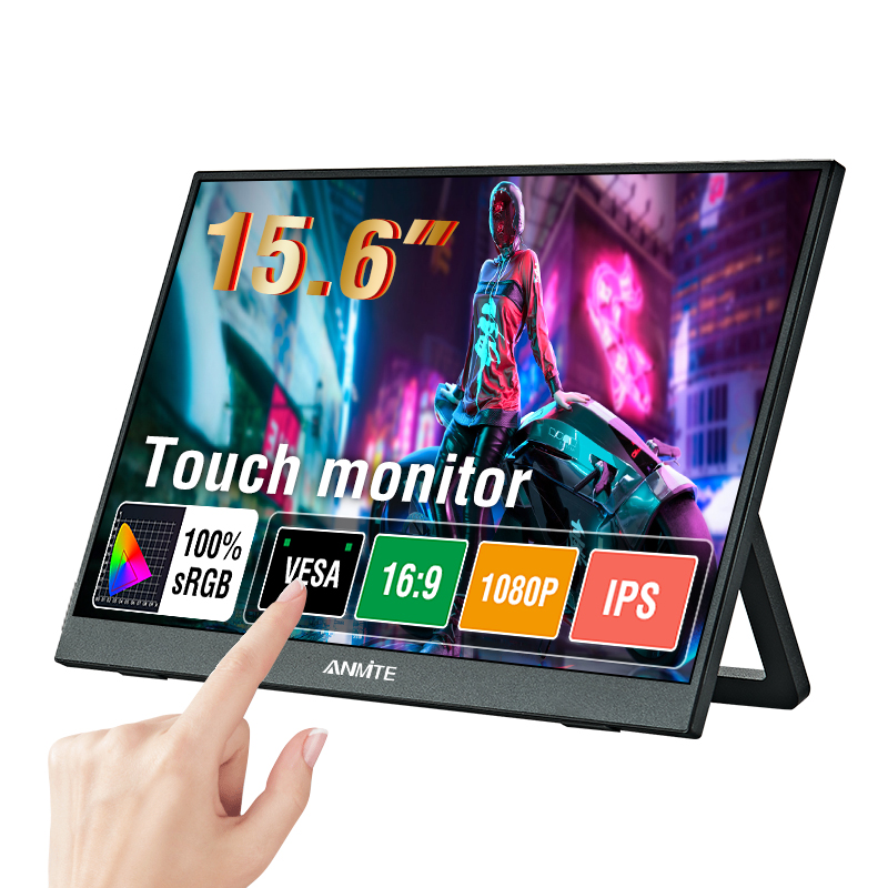 Anmite 15.6 インチ タッチ ポータブル モニター オプションの非タッチ 1080P 1920*1080 HDR IPS 拡張スクリーン、Type-C 1 ケーブル HDMI 外部ディスプレイ超薄型軽量トラベル セカンダリ スクリーン オフィス ラップ用