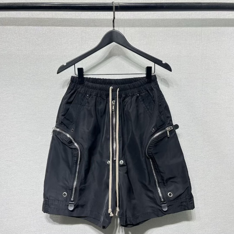 メンズ Techwear カーゴ ショーツ マルチ ジッパー ポケット 伸縮性ウエスト 巾着 ストリート カジュアル ショーツ