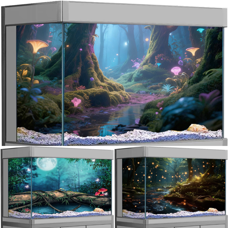 魅惑の森水族館背景ステッカー HD 防水 PVC 水槽装飾ポスター魔法の風景壁紙