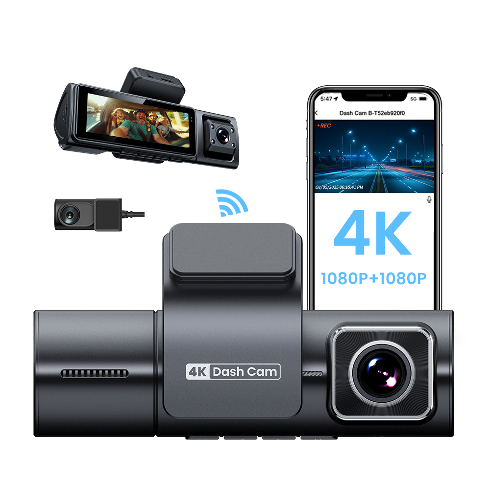 4K 3 チャンネルダッシュカム車用内蔵 GPS WIFI アプリ車のカメラ 3.2 インチ IPS スクリーン IR ナイトビジョンループ録画ダッシュカム