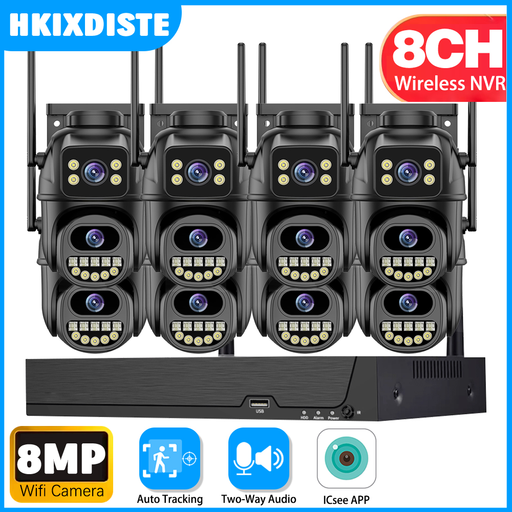 XMEye 8CH Wifi NVR キット ICSee 屋外スマート Wifi セキュリティ CCTV カメラデュアルスクリーン 8MP 4K ビデオ監視 CCTV システム家庭用