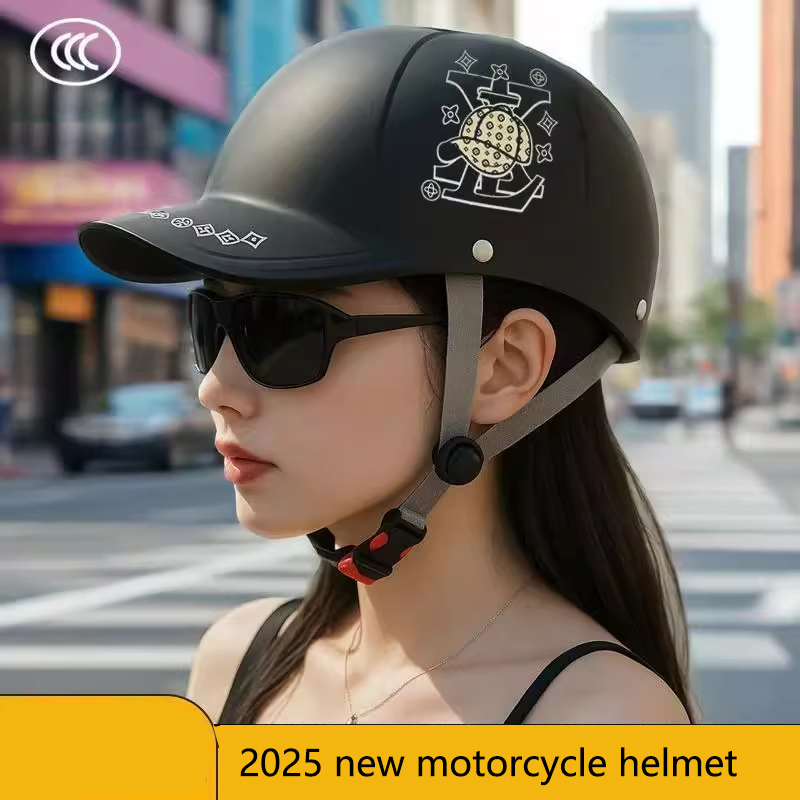 2025 カフェレーサーチョッパースクーター安全ハード帽子ハーフフェイスヴィンテージサマーキャップオートバイハーフヘルメット野球帽スタイル