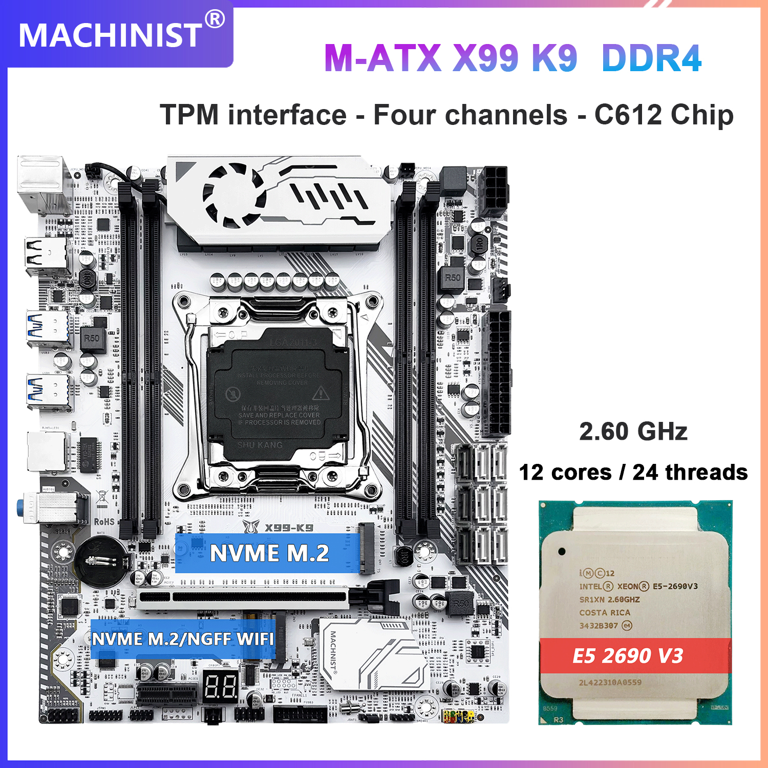 MACHINIST X99 K9 マザーボードキットセット Xeon E5 2690 V3 または E5 2699 V3 LGA 2011-3 CPU サポート DDR4 RAM TPM2.0 NVME M.2 C612