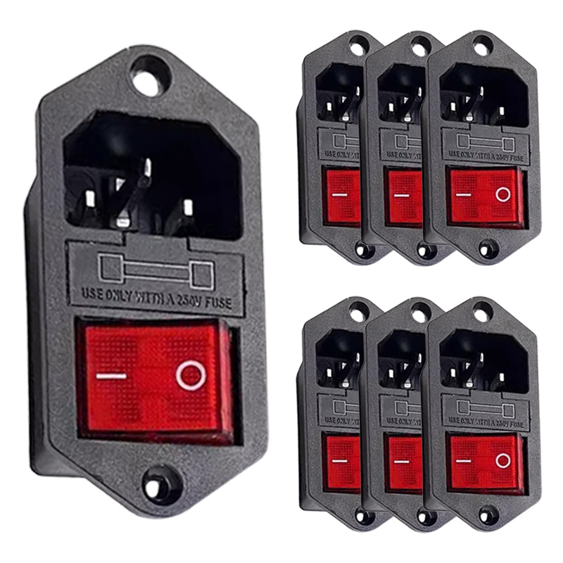 5/20Pcs Boat-shape AC Power Socket ON-OFF Ship-shape Electrical Switch 3Pins Rocker Switch AC Connector with Red Lamp 10A Fuse