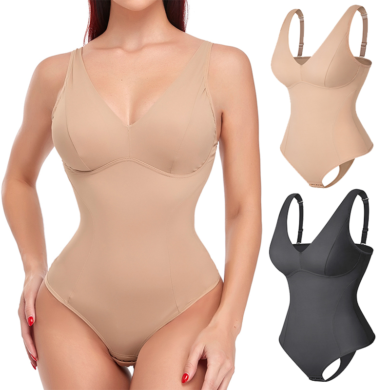 補正下着 ボディスーツ Tバック ボディシェイパー 女性用 ウエストトレーナー コルセット ディープ V ネック 痩身下着 内蔵ブラジャー キャミソール トップス