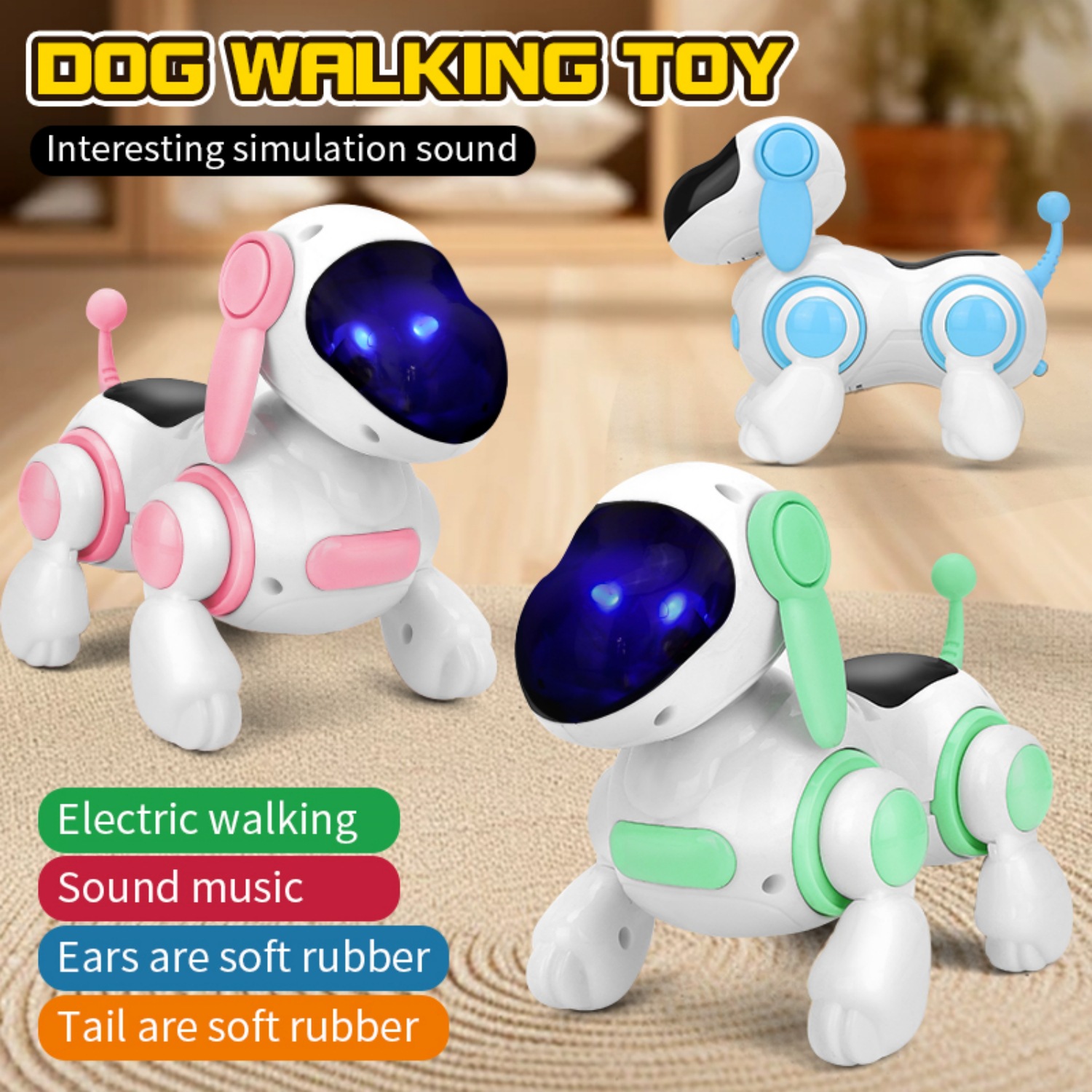 電子インテリジェントインタラクティブロボット犬、ライトと音楽シミュレーションを備えた這う犬のおもちゃ、歌とインタラクティブな子供たち