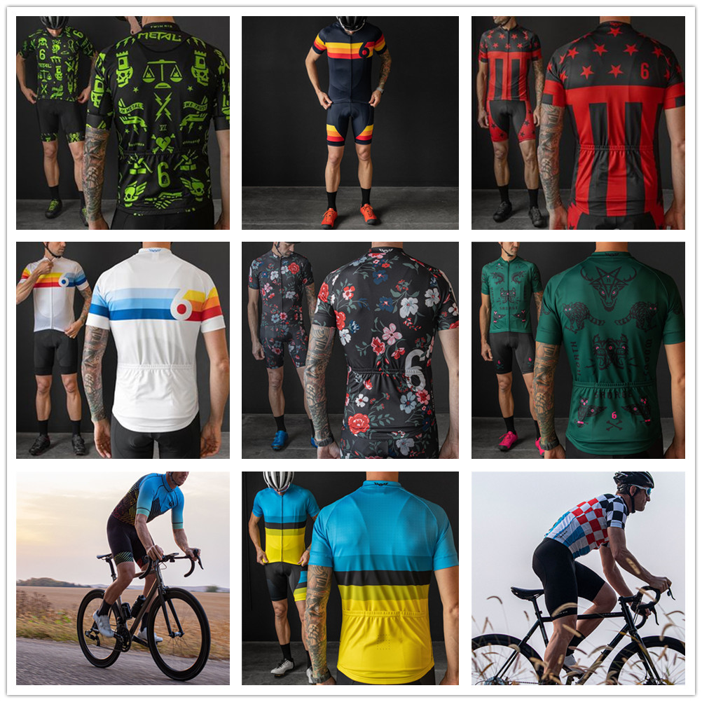 ツインシックス 6 男性サイクリングジャージセット半袖通気性サイクリング服キット Mtb ロードバイクビブショーツセット Ropa Ciclismo Hombre