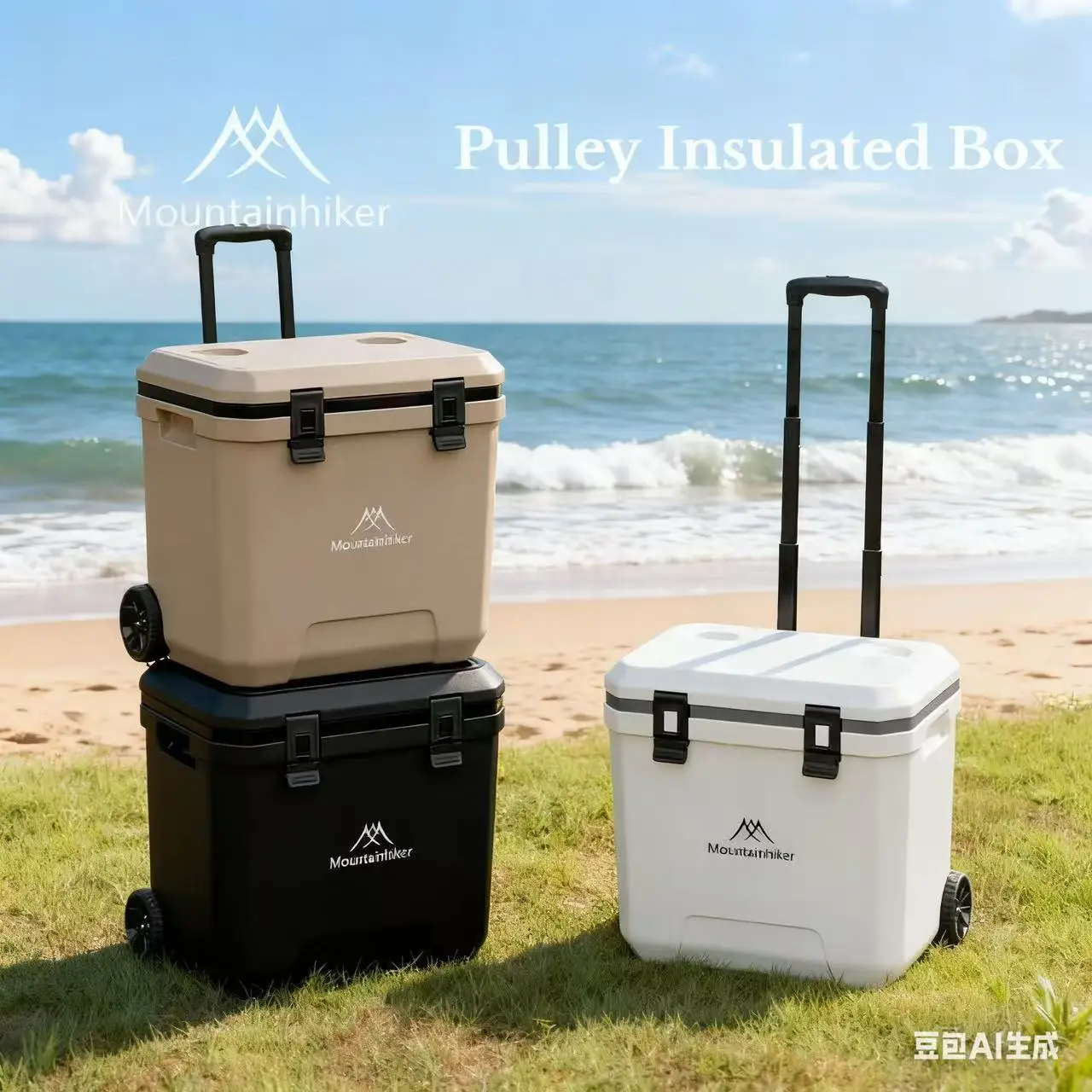 GO PEAK MOUNTAINHIKER 36L khak プーリーウォームボックス 屋外インキュベーター ポータブルウォームボックス BBQ 車用冷蔵庫ボックス トロリーホイール付き