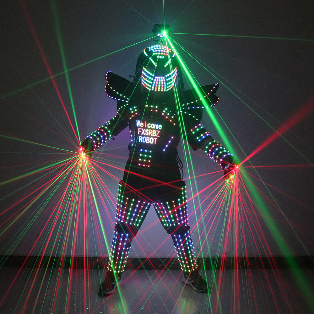 フルカラーピクセル LED ロボット衣装スーツステージダンス LED 発光ジャケット服パフォーマンス着用レーザーヘルメットとレーザー手袋