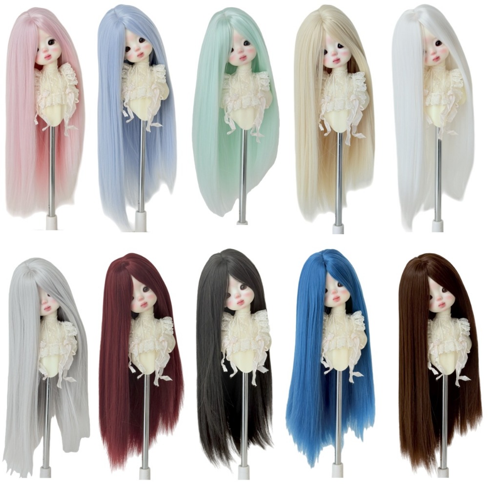 BJD 人形ウィッグロング高温ファイバーストレートヘア前髪付きソフトシルクヘア 1/3 1/4 1/6 Bjd 人形 DIY 人形アクセサリー