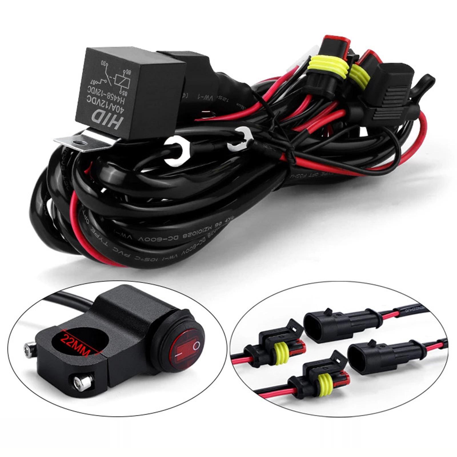 オートバイ 2 ライト ワイヤリング ハーネス キット 簡単な取り付け ブラック 12V リレー