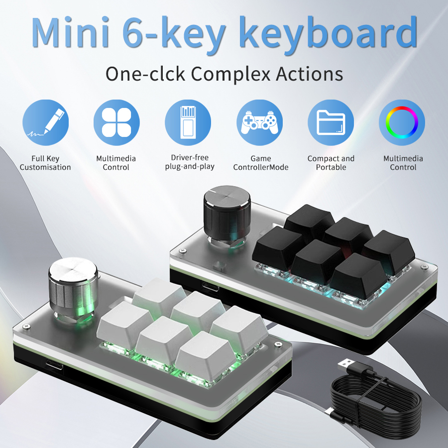 6 キー 1 ミニノブ RGB キーボード Photoshop USB メカニカルキーボードゲーマーマクロカスタムキーボードゲームカスタムプログラミングノブ