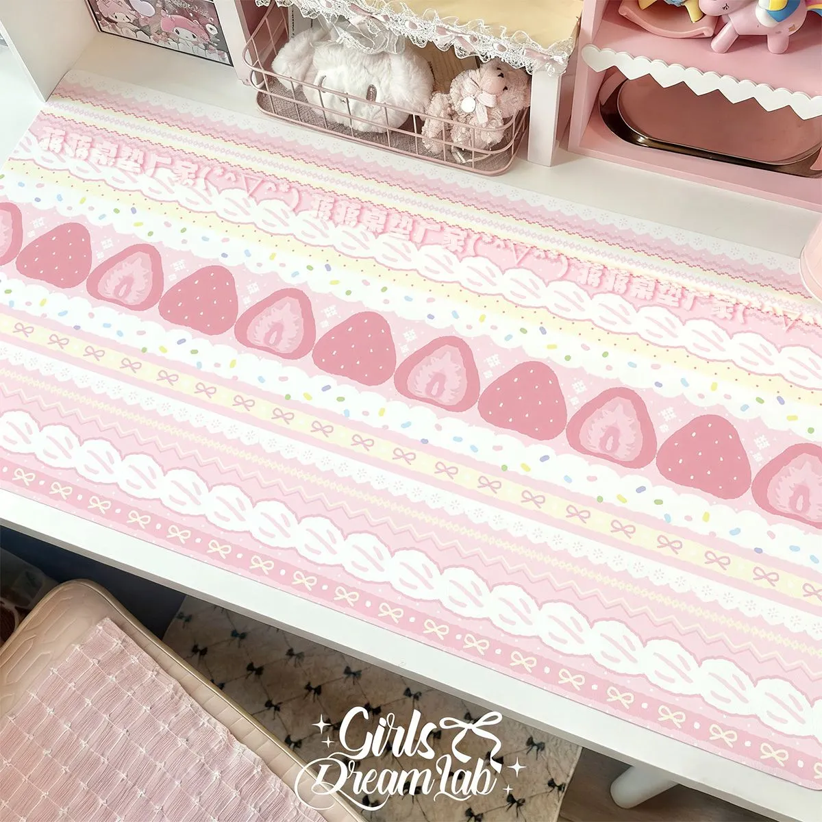 レザーデスクパッドプロテクターピンクイチゴケーキガールかわいいマウスパッドオフィスデスクマット防水ノンスリップ PU デスクブロッターパッド