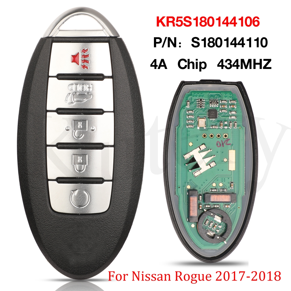 Jingyuqin 5 ボタン KR5S180144106 P/N S180144110 4A チップ 433MHZ リモート車のキー日産ローグ 2017-2018 IC