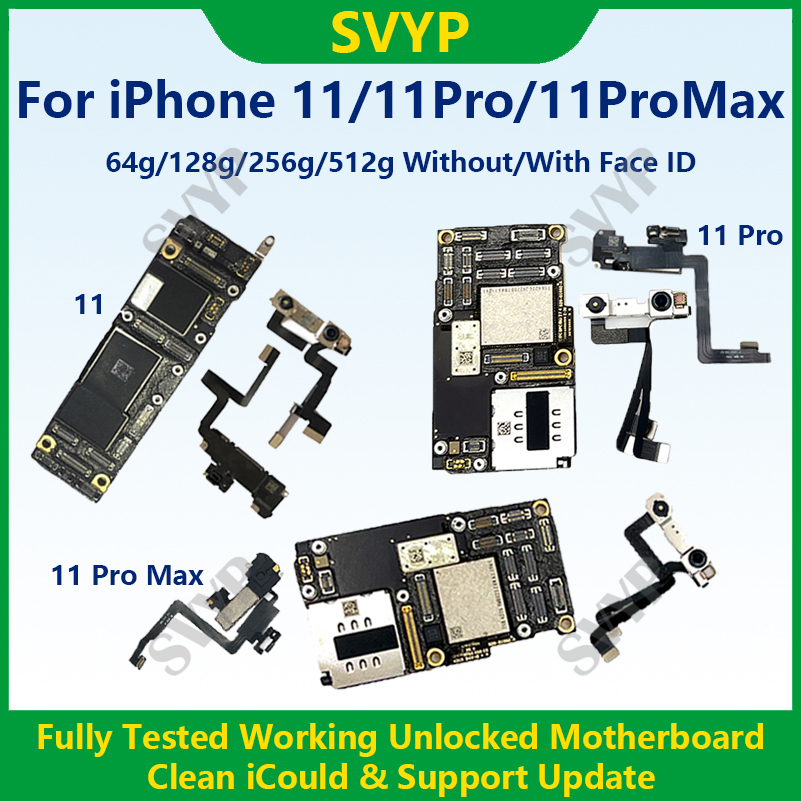 iPhone 11 Pro Max 64g/256g 用の完全にテストされた本物のマザーボード、顔 ID 付きロック解除済みメインボード、iCloud 高速配送