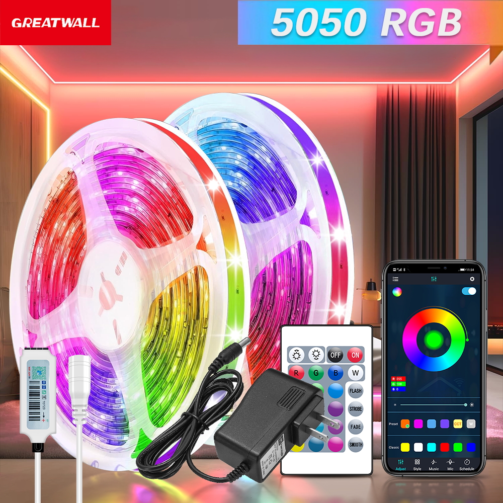 GREATWALL WIFI 100 フィート LED ストリップ、50550RGB ストリップ音楽同期色変更、部屋、家、パーティー装飾 APP コントローラー