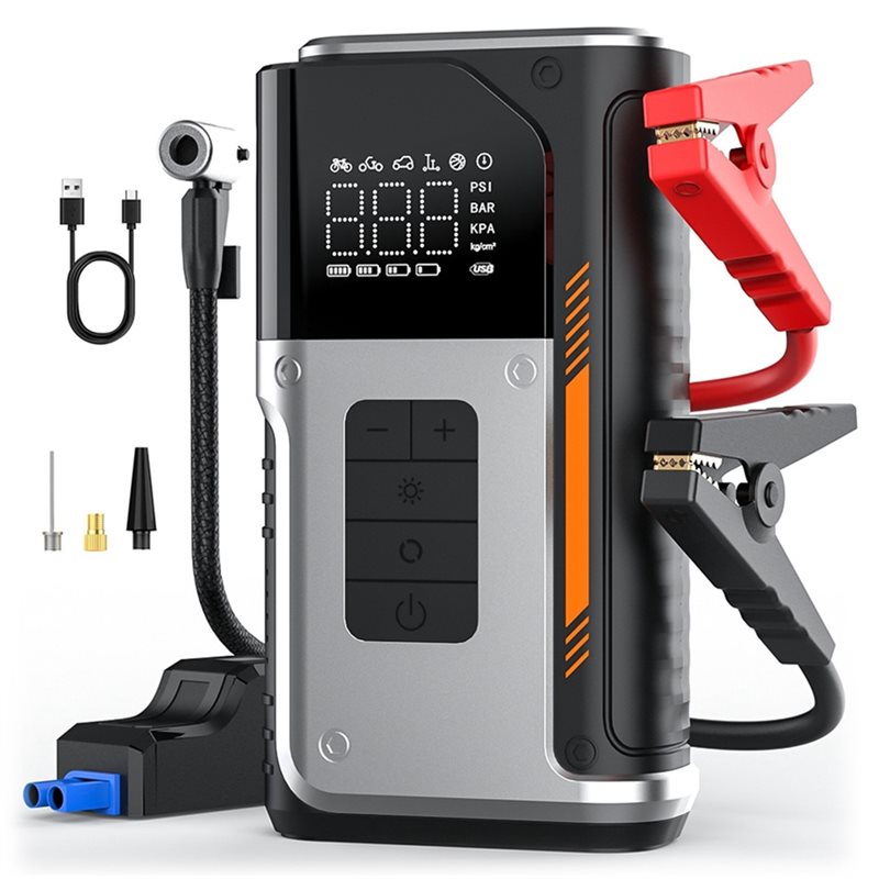 エアコンプレッサー 150PSI 4-In-1 車のジャンプスターター、ブースター機能付き 6000Mah パワーバンクタイヤインフレ用