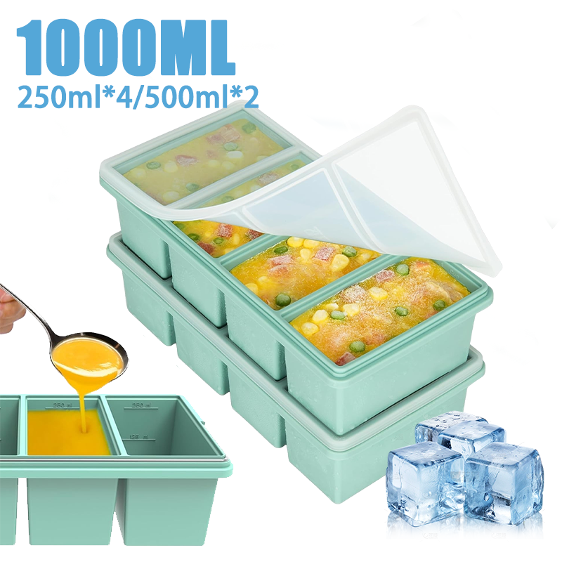 1000 ミリリットルビッグ製氷皿金型シリコーン冷凍庫トレイ大型製氷型食品収納ボックス鮮度維持冷凍スープ IY 製氷機