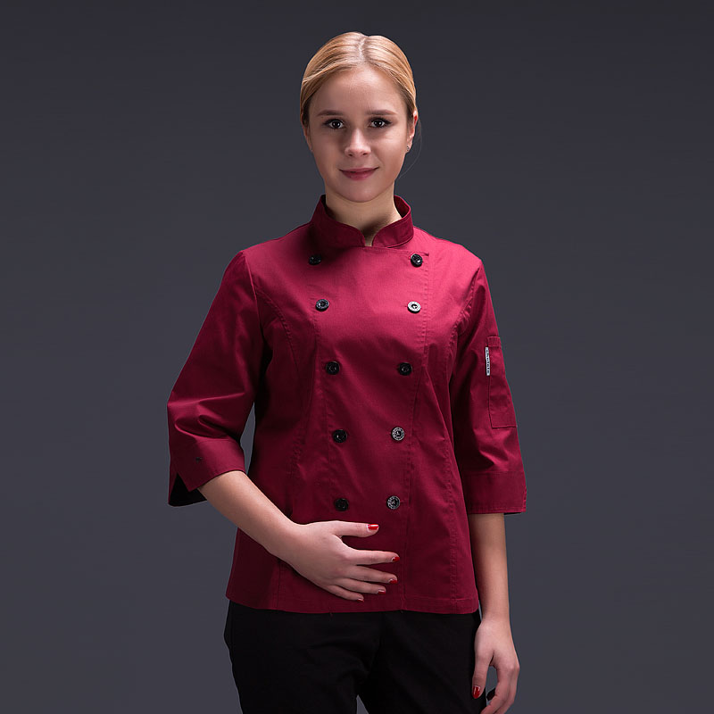 シェフ制服女性のための夏のレストランコック作業服赤シェフジャケット黒シャツホテル制服ウェイター作業服シェフ服