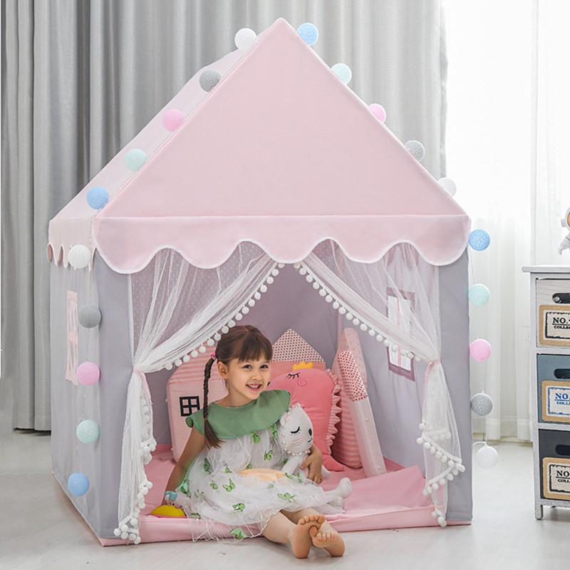 大型子供のおもちゃのテント 1.35 メートルウィグワム折りたたみ子供テントティピベビーままごと女の子ピンクプリンセス城子供部屋の装飾