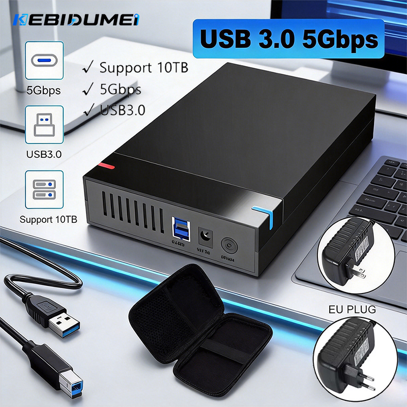 KEBIDUMEI 3.5 インチ SATA to USB3.0 HDD エンクロージャ高速外部ハードドライブケースストレージディスクボックスとドライブバッグ