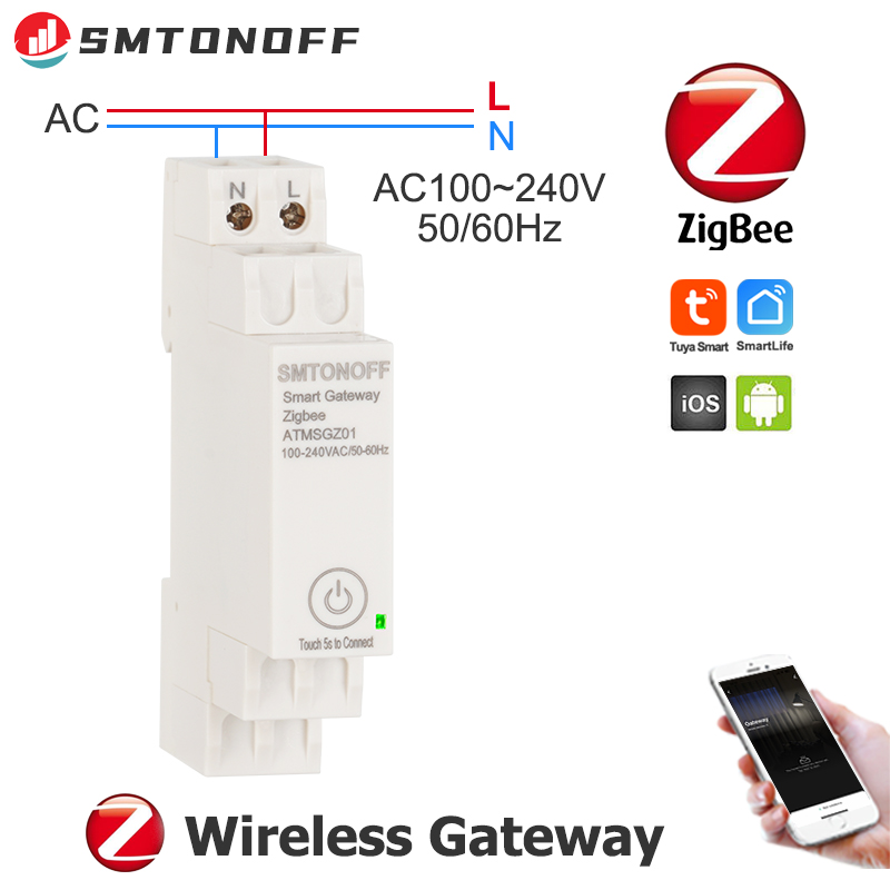 Tuya ZigBee ワイヤレス ゲートウェイ ハブ AC100 〜 240V 50/60Hz Zigbee デバイス用 Din レール スマート ホーム ブリッジ AC-DC アダプター不要