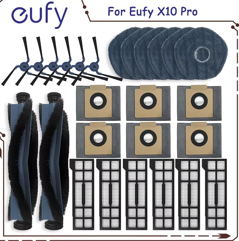 Eufy X10 プロオムニ交換部品アクセサリーローラーサイドブラシフィルターモップ布ぼろパッドダストバッグ掃除機部分