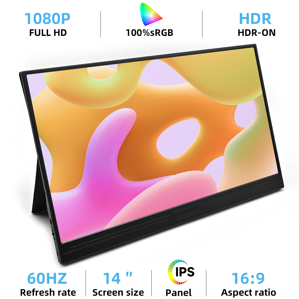 14 インチ 1920*1080 ポータブルモニター 400cd / m² 60HZ 16:9 ラップトップ XBox PS4 / 5 スイッチ携帯電話コンピュータ拡張オフィス用