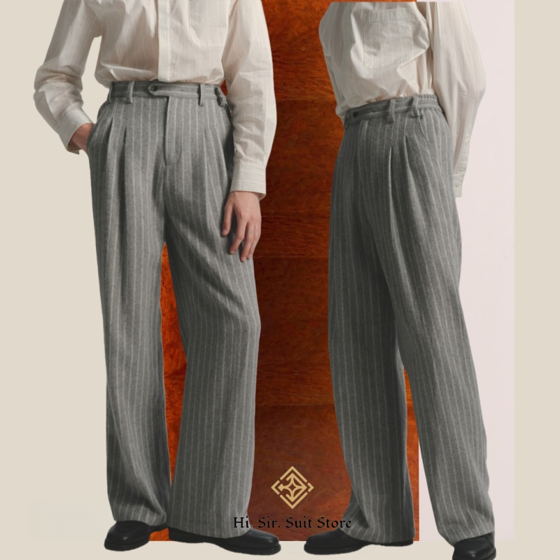 メンズストライプドレスパンツオールドマネーワイドレッグだぶだぶプリーツカジュアルピンストライプパンツルーズフィットウエストゴムヴィンテージスラックス