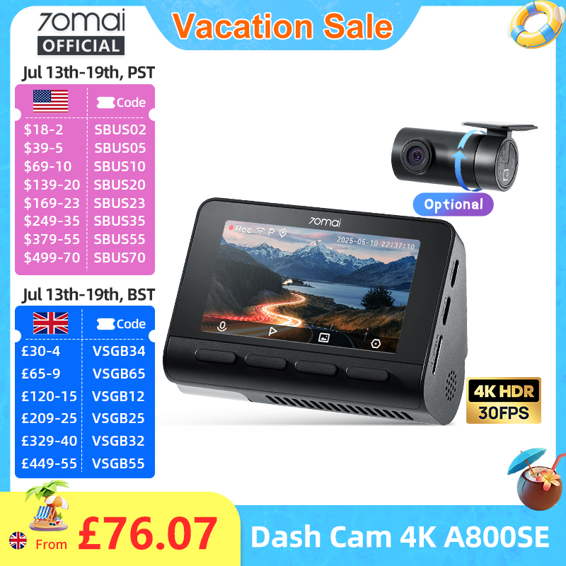 70mai 4K ダッシュカム A800SE 70mai A800S のアップグレードバージョン音声制御スーパーキャパシタ GPS ADAS 車 DVR 70mai A800SE UHD Wifi 6