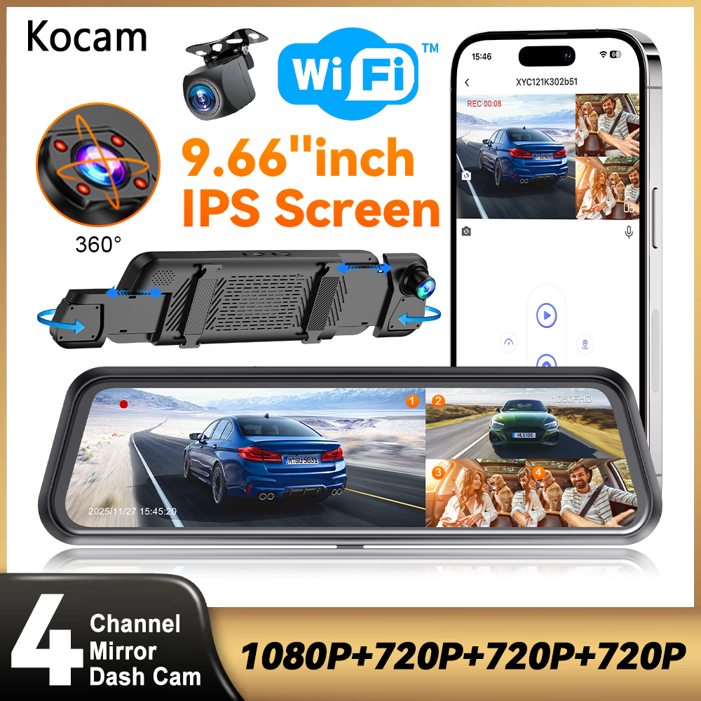 4 チャンネルバックミラーダッシュカメラ車用 360 度記録車 DVR インテリアカメラ WIFI アプリ 1080P ナイトビジョン 24 時間パークモニター