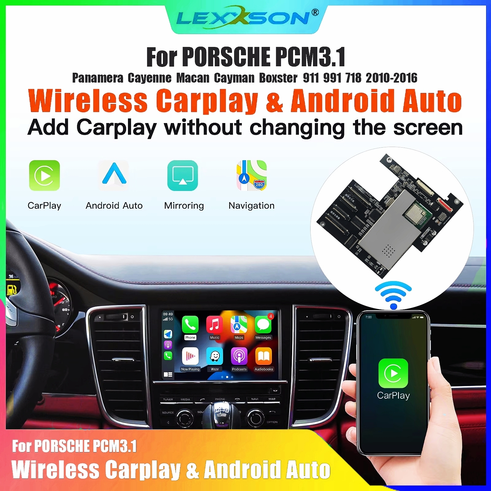 ワイヤレス Carplay Android 自動モジュールポルシェ PCM3.1 パナメーラカイエンケイマンマカンボクスター 911 991 718 AirPlay ミラーリンク