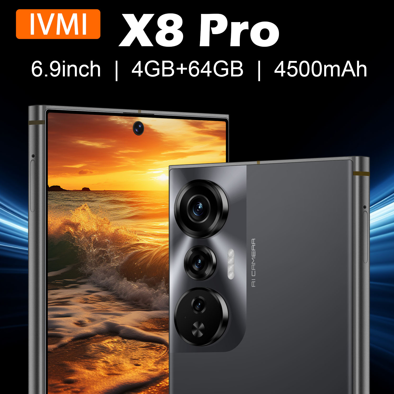 IVMI グローバル X8 プロ スマートフォン Android 10 4GB RAM 64GB ROM 16MP Google Play ストア Face ID 4G ネットワーク携帯電話