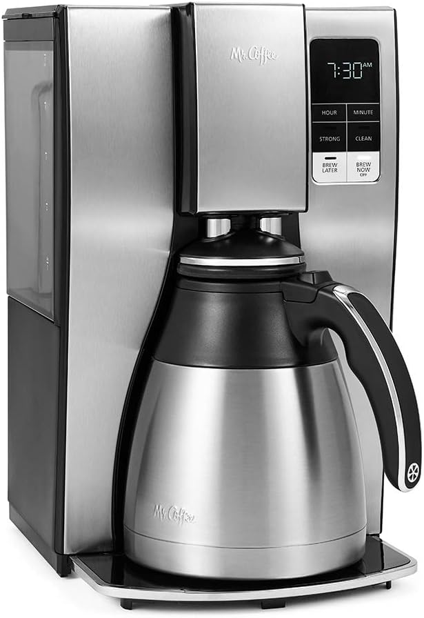 10カッププログラム可能なコーヒーメーカー、断熱保温カラフェ、抽出強度選択、今または後で抽出、ステンレススチール