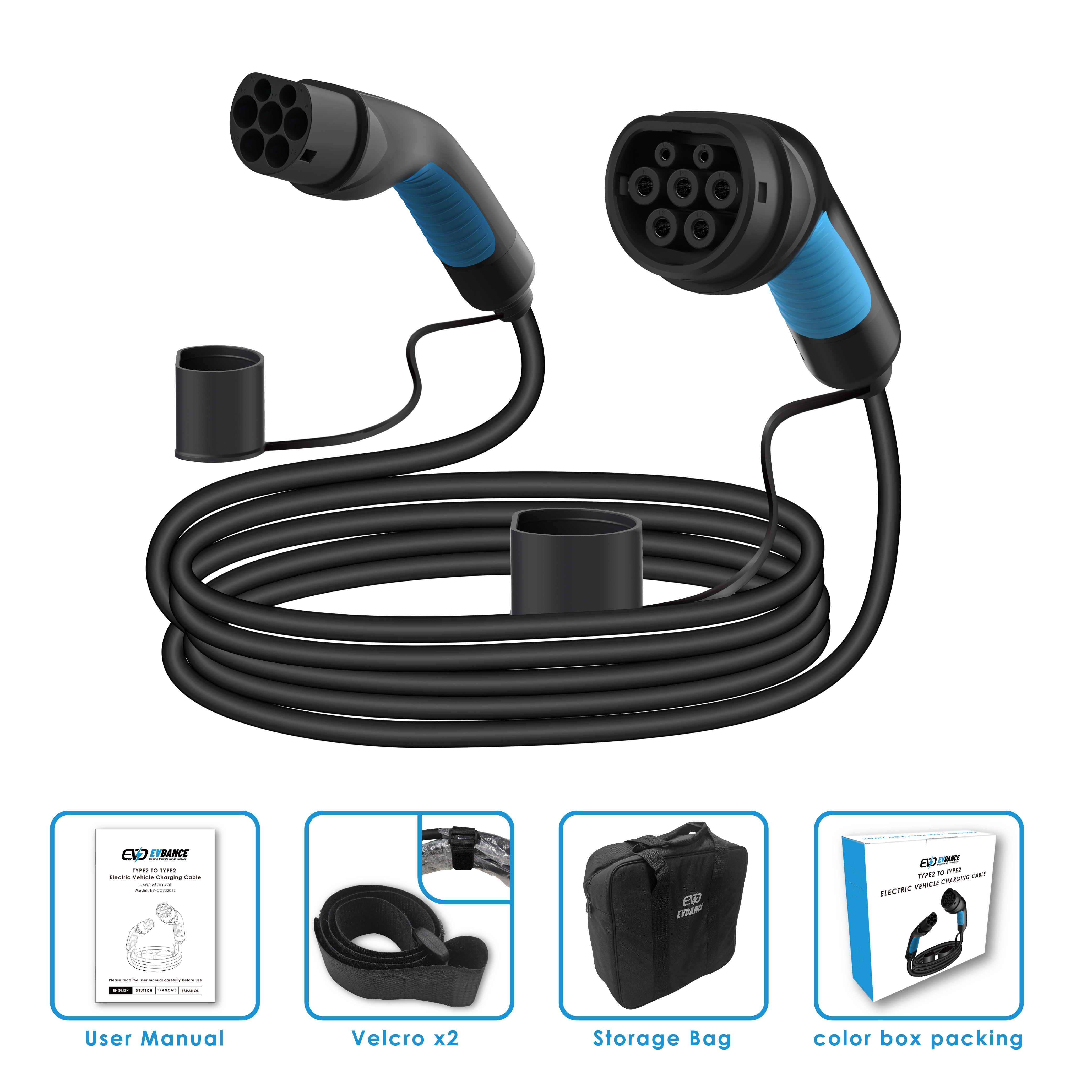 EVDANCE 6/8/10 メートル EV 充電ケーブル 22KW 3 相 32A タイプ 2 からタイプ 2 電気自動車車の充電器コード充電ステーション用