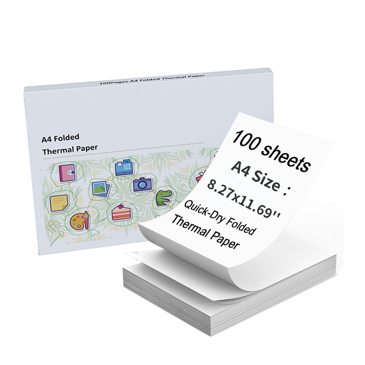PeriPage 100 ページ 2 つ折り A4 感熱プリンター用紙、長持ち、8.5 x 11 インチ、A40 プリンター PocketJet HPRT MT800/MT800Q 用