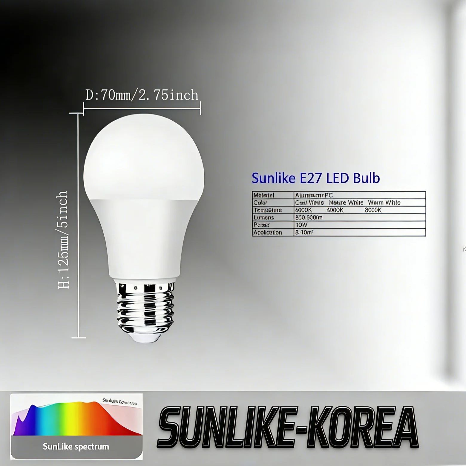1 個 SunlikeKorea E27 LED 電球 10 ワット 850lm 太陽光スペクトル人間の目と植物の成長に健康