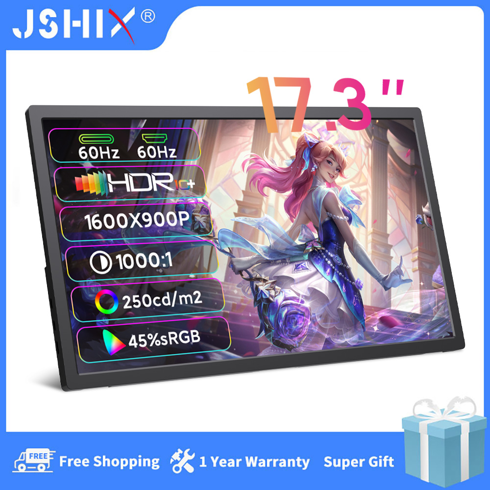 JSHIX 17.3 インチ ポータブル モニター 外部ラップトップ ディスプレイ ミニ HDMI ポート付き超薄型モバイル モニター ビジネス トラベル ゲーム用