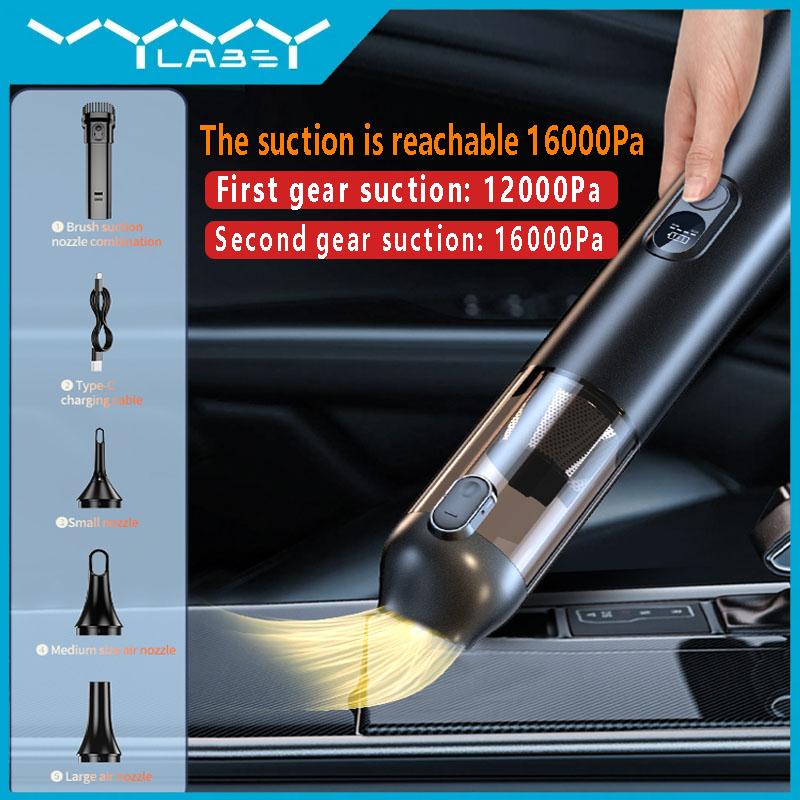 VYVYLABS 16000Pa ワイヤレス車用掃除機 4-in-1 吸引ノズルブローパイプハンドヘルドミニ掃除機車用ホーム PC クリーン