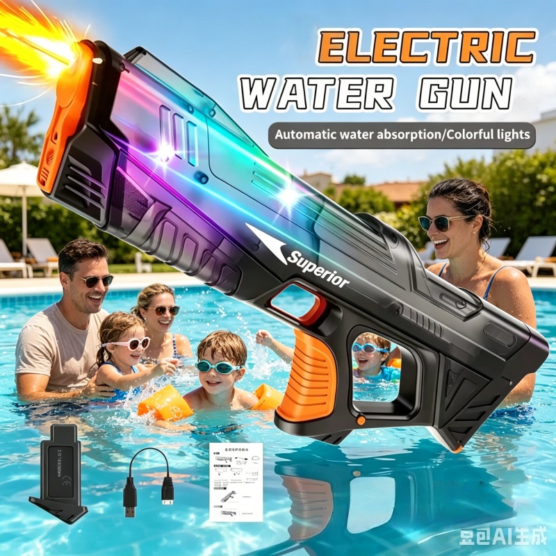 模擬発射電動水鉄砲子供自動ウォーターブラスターカラフルなライト夏の屋外ビーチプールのおもちゃ子供のため