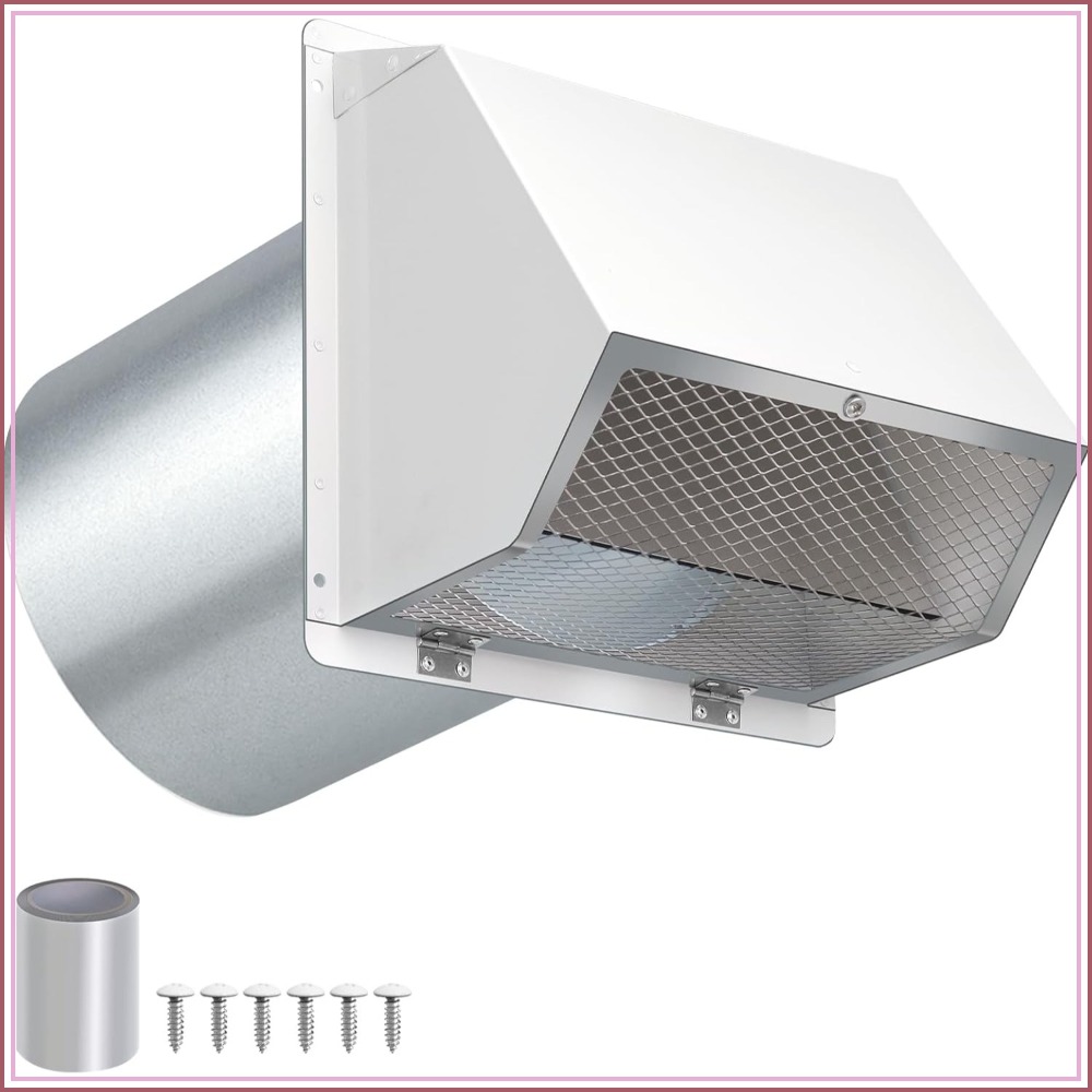 10インチ フード付き壁通気口 スクリーンとダンパー付き、屋外壁取り付け排気口カバーキャップ、HVACダクト用乾燥機通気口フード、キッチンレンジフード、家庭用および産業用、ホワイト