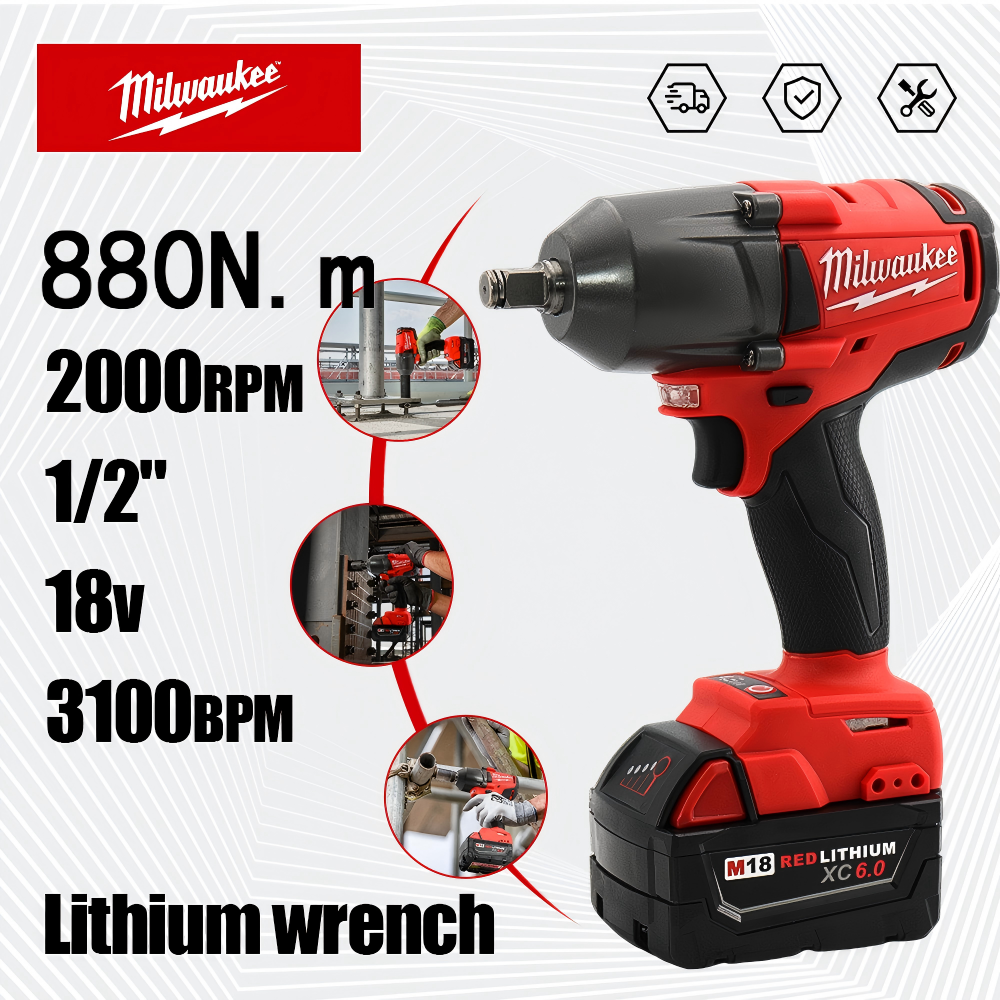 ミルウォーキー 18V ブラシレスインパクトレンチ 880N.m 最大トルク 1/2 インチスクエアドライブ 3 スピードモード コードレスツール バッテリーは含まれません