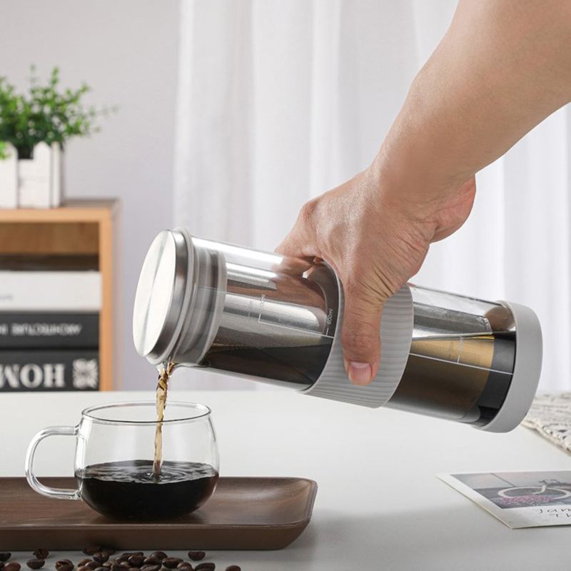 ポータブル気密水出しアイスコーヒーメーカーティーインフューザー1個 - 800mlの水出しコーヒーケトル醸造ガラスカラフェピッチャー。