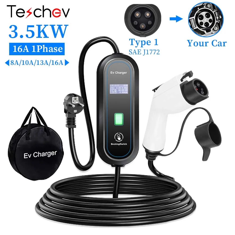 Teschev タイプ 1 ポータブル EV 充電器 16A 1 相 3.5KW J1772 電気自動車充電器 EVSE 急速充電ウォールボックス EV 充電ステーション