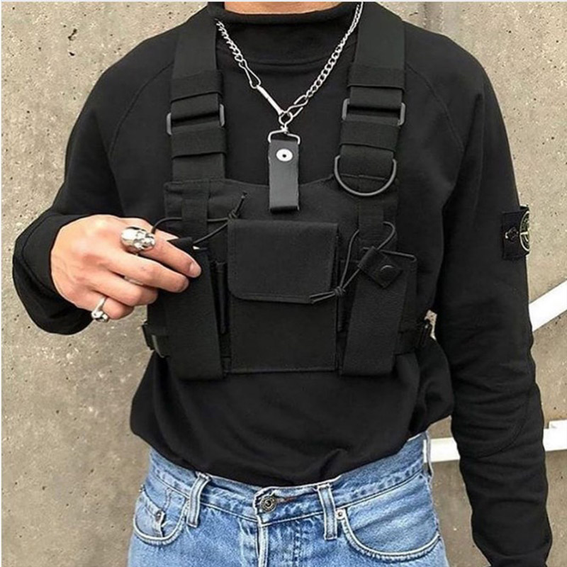 機能的な戦術的な胸バッグ女性のファッション弾丸ヒップホップベストストリートバッグウエストパックユニセックス黒チェストリグバッグ ZY988